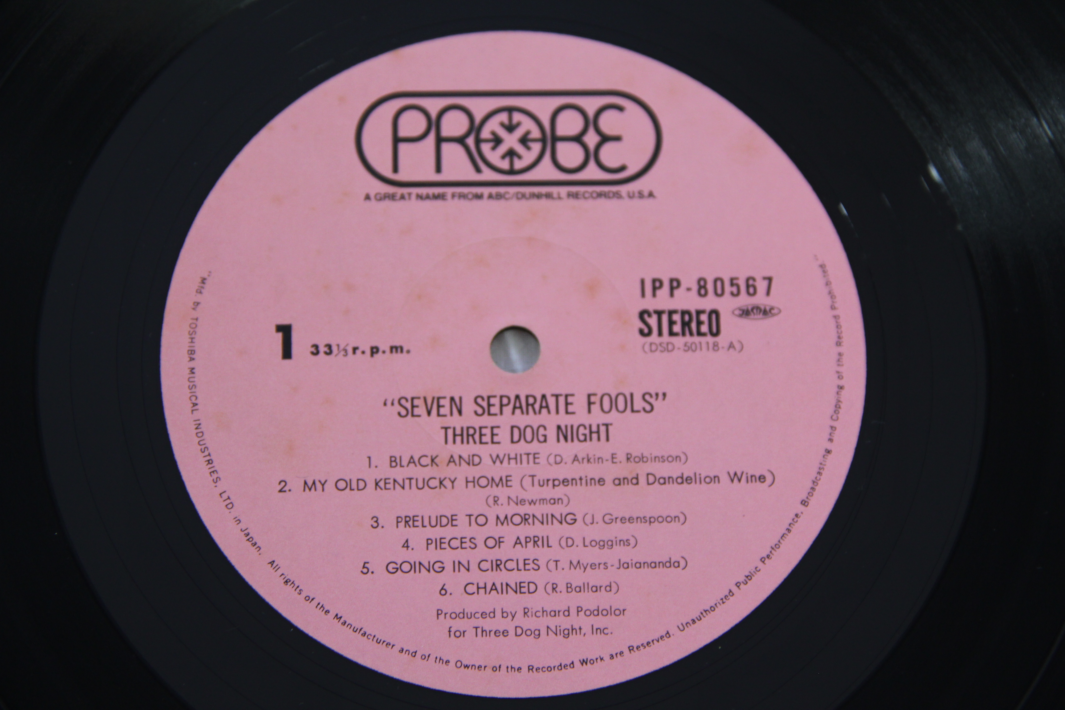 Seven Seperate Fools Three dog night Rock Vinyl LP Japan +