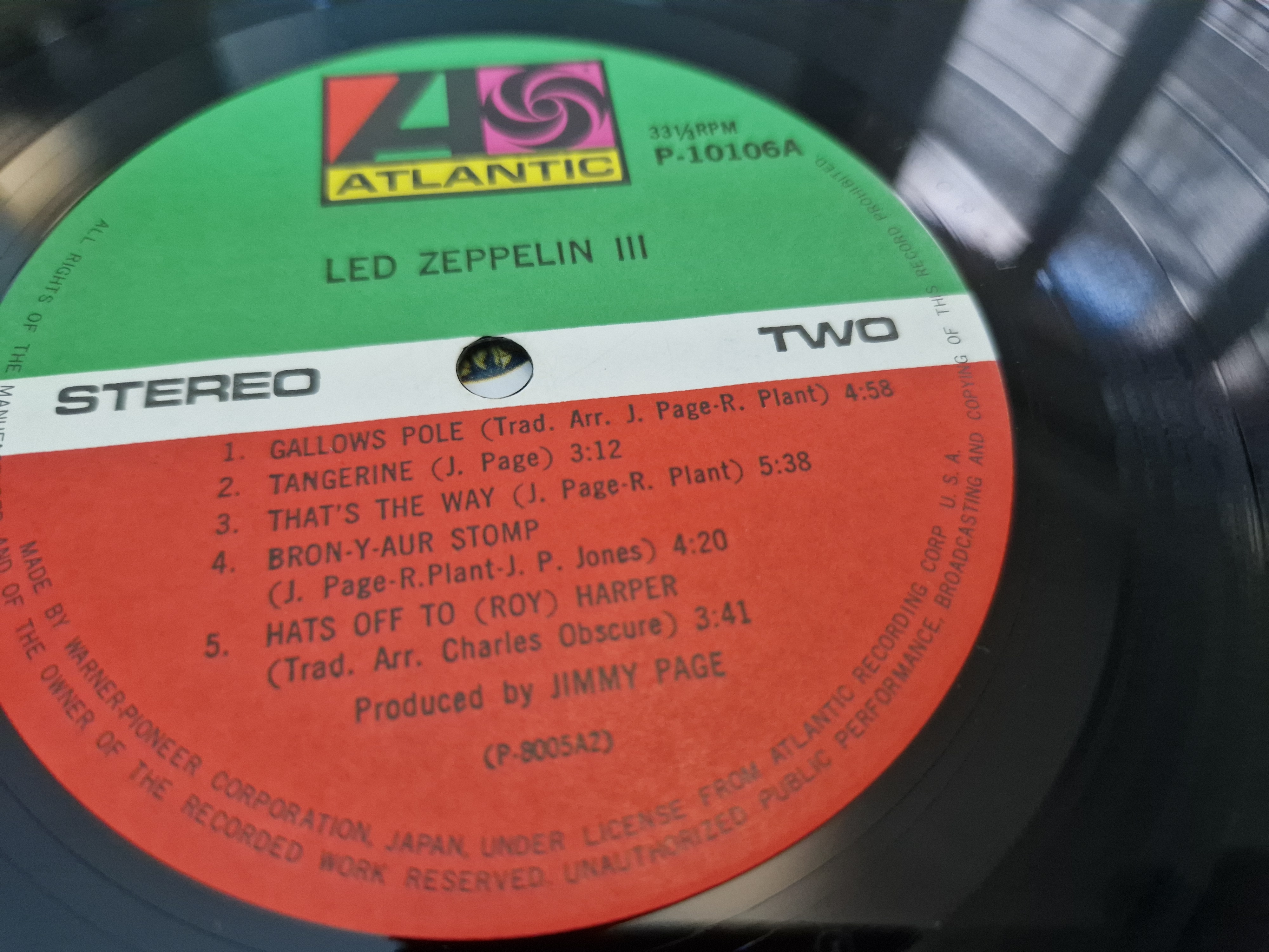 レッド・ツェッペリンⅢ P-10106A レコード LED ZEPPELIN III Audiophile Atlantic Japan LP P-10106A NM